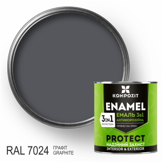 Емаль антикорозійна Kompozit 3 в 1 PROTECT RAL 7024 графітовий шовковистий мат 0,75 кг